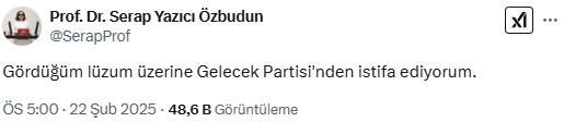 gelecek partisinin kurucularindandi serap yazici istifa etti 0