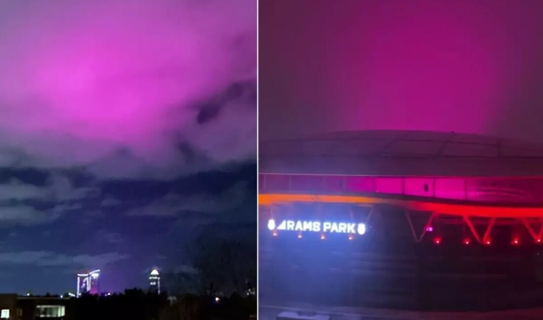 İstanbul'da gece saatlerinde Kağıthane ve etraf ilçelerde gökyüzünde görülen pembe